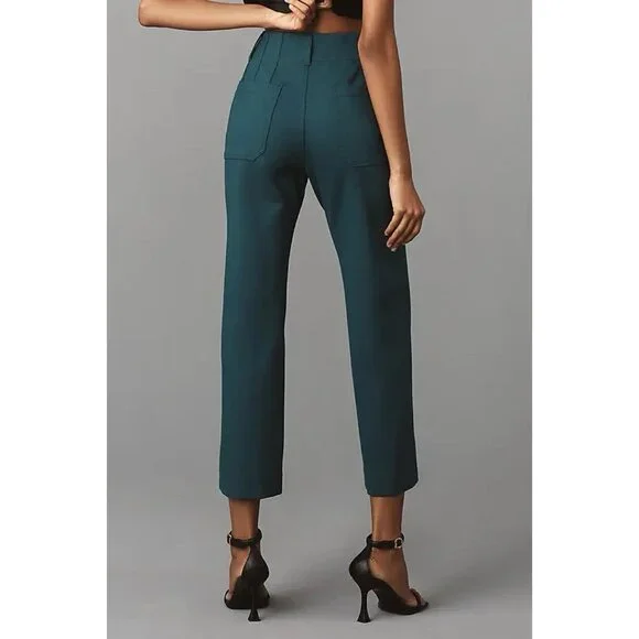 Anthropologie Maeve Colette Crop Wide Leg PONTE Pants Womens 31 Dark Green NWT